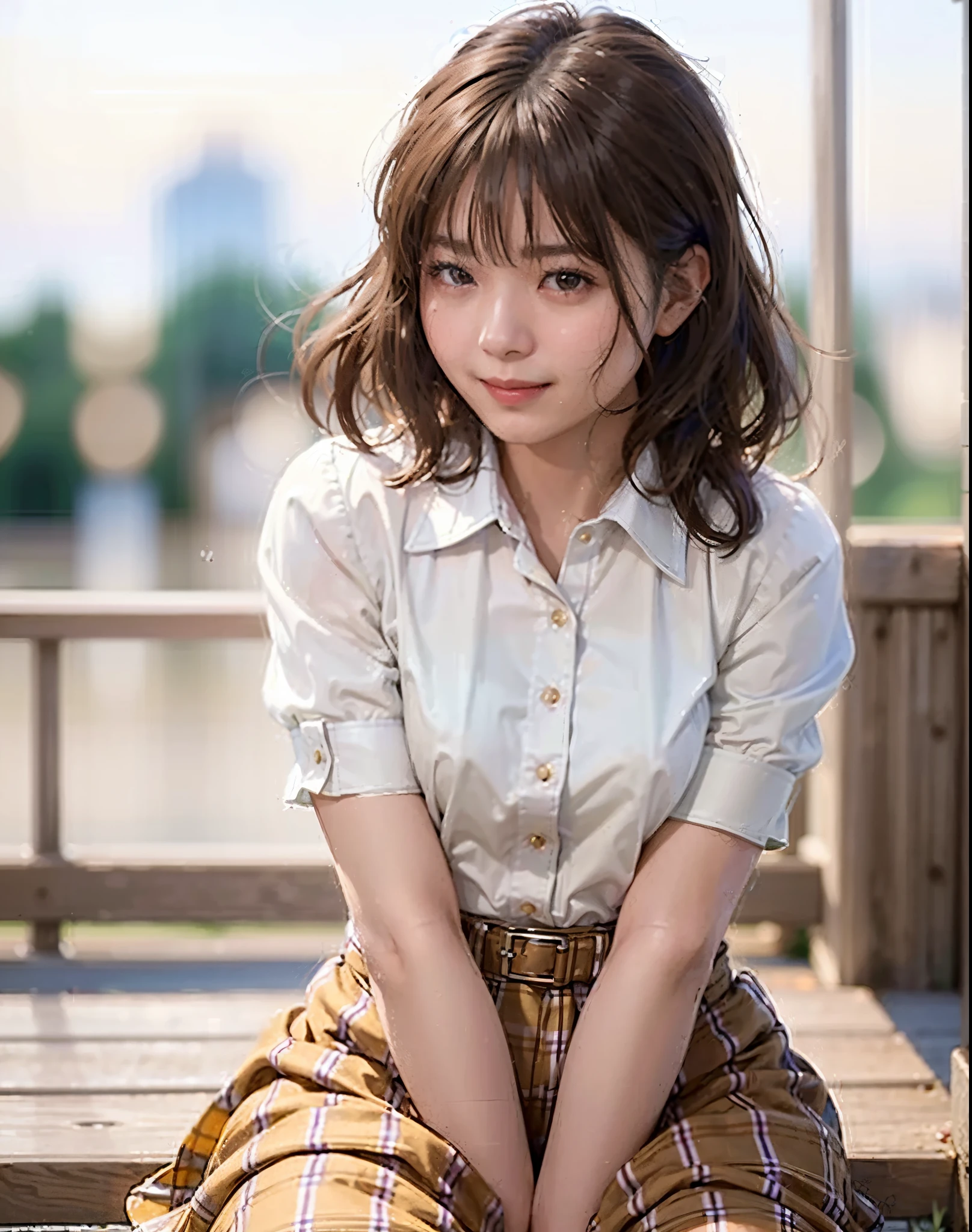 Highest quality, PhotoRealistic, 8K, High resolution, girl, woman, (Skin dents), (Big Breasts), (Professional Lighting, Bokeh), (street), (people々, crowd: 0.6), market, (night: 1.2), (brown: 2.0), (blouse: 1.5), (Portraiture: 0.6), nice, bloom, (Floating Hair), Braided hair, (Dynamic pose: 1.2) , Soft lighting, (masterpiece, Highest quality:1.1), (Ultra-fine 8K CG:1.2), (hyperRealistic:1.35), (PhotoRealistic:1.45), (Realistic:1.4), [Cowboy Shot], (Soft lighting), 1peopleの美しい日本peoplewoman, 20-year-old, Supermodel, Japanese Idols, (smile), Large Breasts, (Sweaty skin:1.2), (school uniform:1.2), (Sit on the ground:1.1), (Spread your legs, inhale, inhale,
