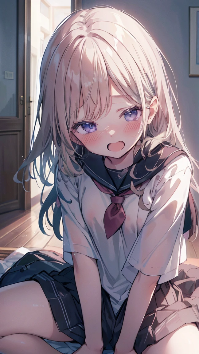 最high quality, High resolution, Very detailed, Detailed Background, Perfect lighting、masterpiece、Best image quality、最high quality、Good looking girl , (cryin, Perfect Face) , independent , Looking into the camera, masterpiece, Anime art style, Cute Characters, Most detailed, high quality、(((blush, cry)))、(No clothes)、naked、(missionary, 1boy, penis, lying, vaginale, ass pov, spread legs, Sex, nsfw)、nose blush、steam、Shiny Hair、Very fine and beautiful bright eyes、Very detailed, clear and beautiful face, Awards, Anatomically correct、((missionary position,man on top, spread legs))、((Scared))