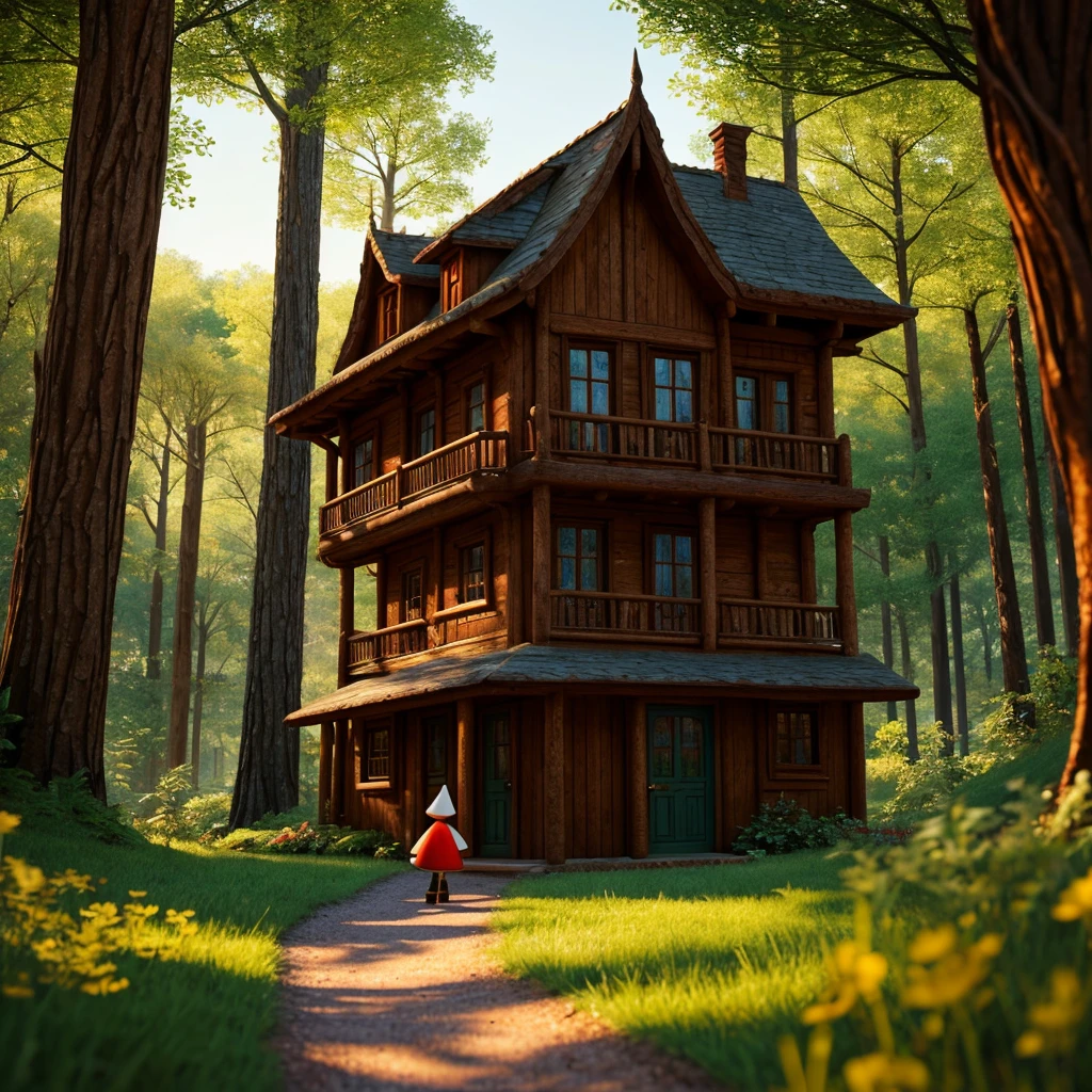 Wonderland Forest of Giants mushrooms, ( mushrooms with Doors, like a house) bright mushrooms, little gnomes walking in the forest, realismo, 8k, cinemátic, fantasy world.