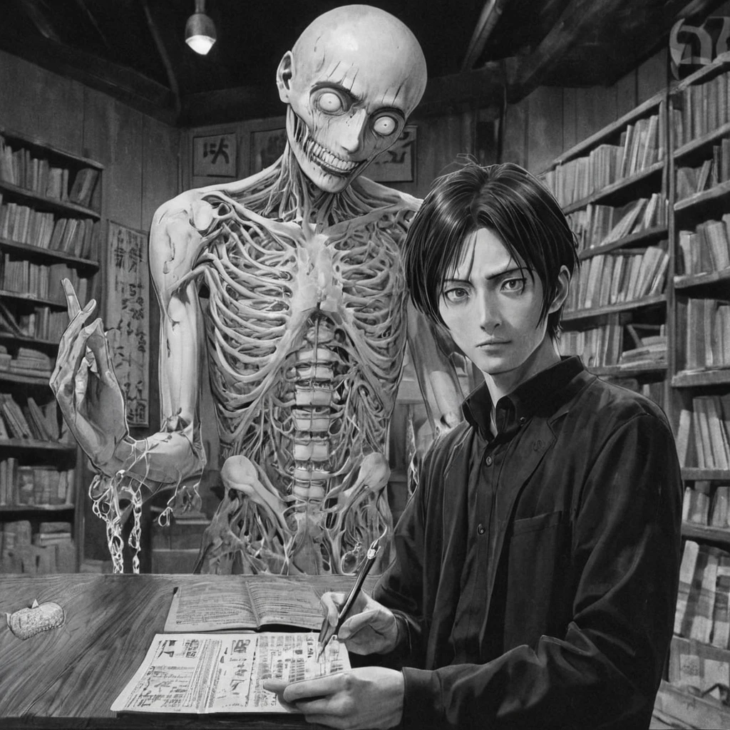 wizard, magic, powers, (anime), bizarre scenario, This is Junji, Yusuke Murata, black and white, 8K, anime, horror