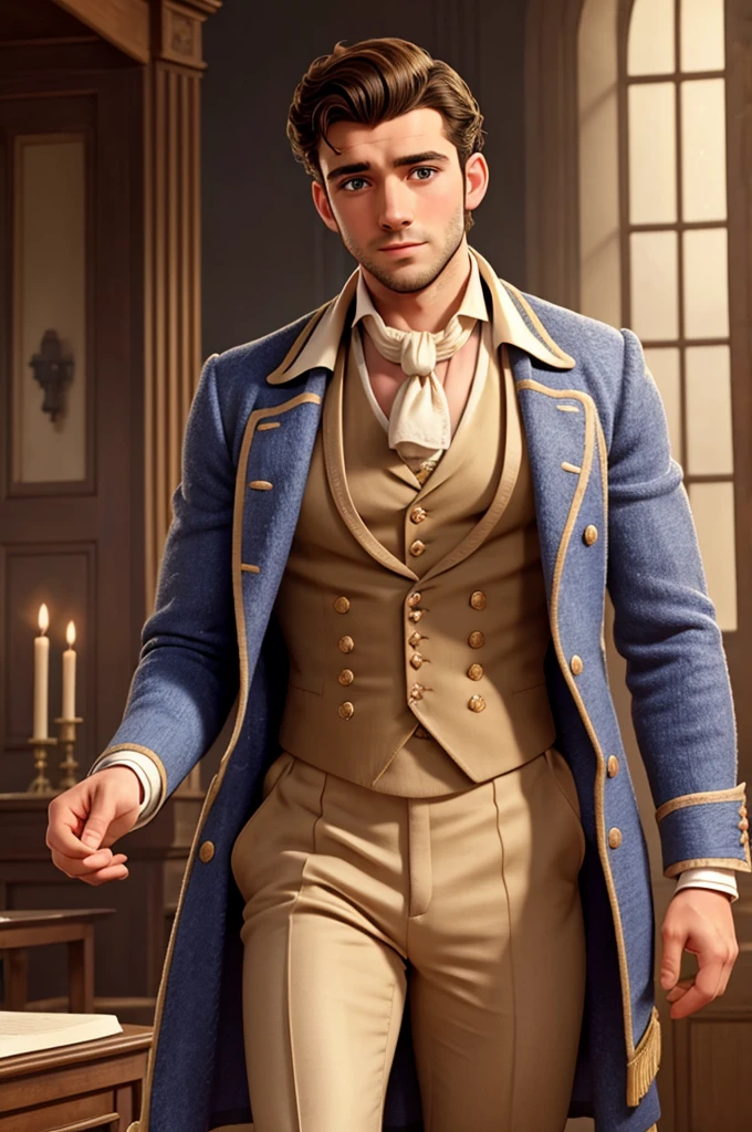 male, british, regency era, bridgerton, jonathan bailey, luke newton, muscles, big pecs ,hairy chest, handsome face. wearing regency era suit