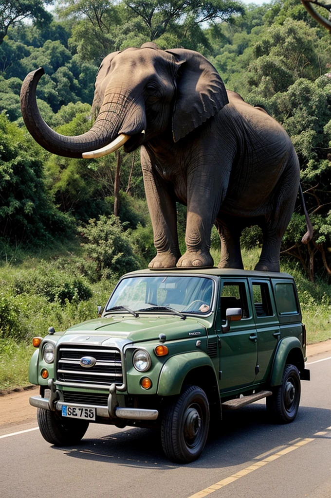 Car on top of elephant lorry