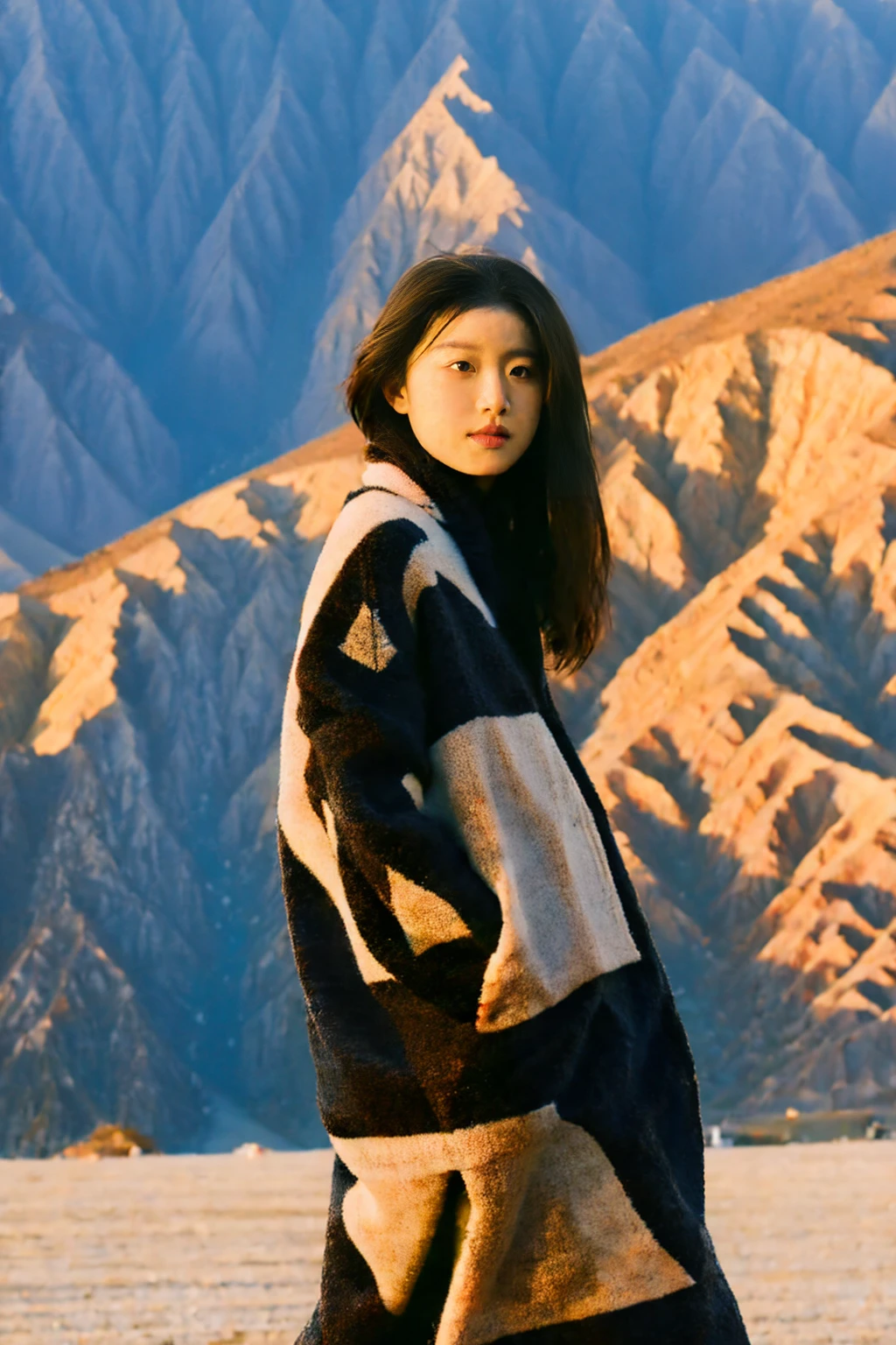 Draw a group of photographic works with Xinjiang scenery as the theme,A total of ten,Retro style fused with film,Aims to showcase Xinjiang&#39;s magnificent scenery and free spirit,In the photo,The majestic Tianshan Snow Mountain,The tranquility of Sayram Lake,And the vast grasslands,They all became the protagonists of the screen,In particular,There are five photos with a little girl&#39;s back as the subject,She is standing on the top of the mountain,Or sit by the lake,Or with the flock,These backs not only add a lively element to the picture,It also means to set off at any time,The spirit of freedom,
I hope that through these photos,Conveys the natural beauty of Xinjiang and the  of its people,Choose the back of the little girl as the subject,Because she symbolizes innocence,Hope and endless possibilities,Her back shuttles through the screen,Set against the magnificent scenery of Xinjiang,Together they form the soul of this group of works.,，,The lighting angle is front light,Backlight,侧Backlight,Tyndall Light,Shooting scenery with panoramic view,Medium shot,Close shot,close-ups, etc,Realistic Photography,Realistic style,Nice lighting,Shooting angle：超Wide Angle,Wide Angle,Medium telephoto, etc.,Camera model Fuji xt4.