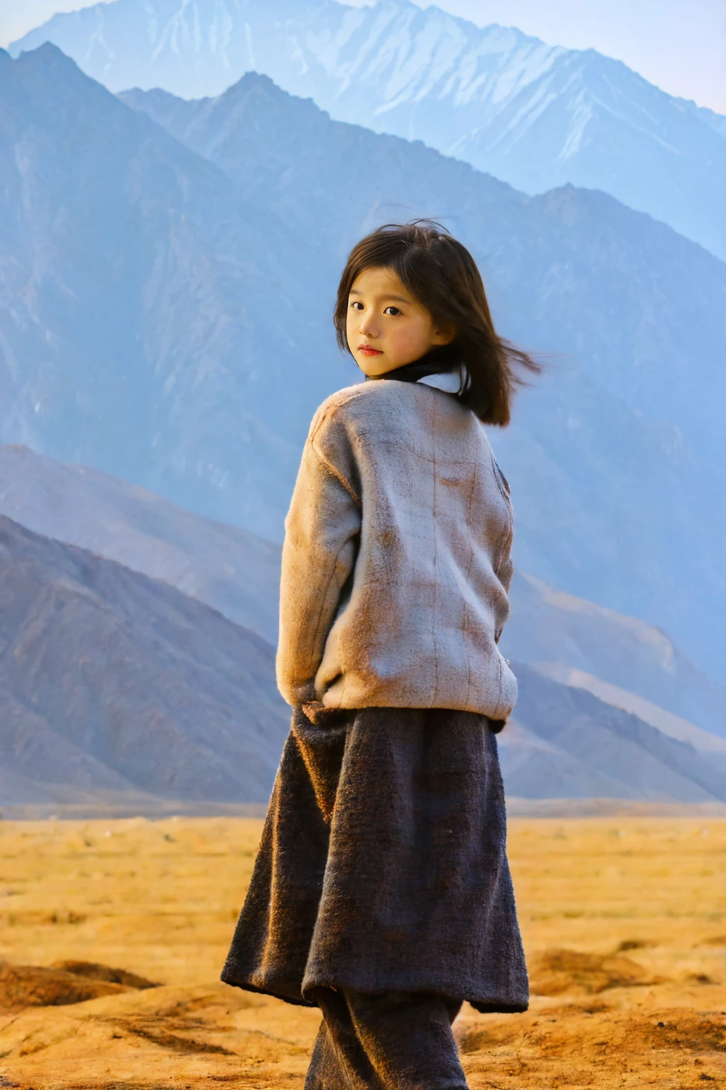Draw a group of photographic works with Xinjiang scenery as the theme,A total of ten,Retro style fused with film,Aims to showcase Xinjiang's magnificent scenery and free spirit,In the photo,The majestic Tianshan Snow Mountain,The tranquility of Sayram Lake,And the vast grasslands,They all became the protagonists of the screen,In particular,There are five photos with a 's back as the subject,She is standing on the top of the mountain,Or sit by the lake,Or with the flock,These backs not only add a lively element to the picture,It also means to set off at any time,The spirit of freedom,
I hope that through these photos,Conveys the natural beauty of Xinjiang and the of its people,Choose the back of the little girlject,Because she symbolizes innocence,Hope and endless possibilities,Her back shuttles through the screen,Set against the magnificent scenery of Xinjiang,Together they form the soul of this group of works.,,,The lighting angle is front light,Backlight,侧Backlight,Tyndall Light,Shooting scenery with panoramic view,Medium shot,Close shot,close-ups, etc,Realistic Photography,Realistic style,Nice lighting,Shooting angle:超Wide Angle,Wide Angle,Medium telephoto, etc.,Camera model Fuji xt4.