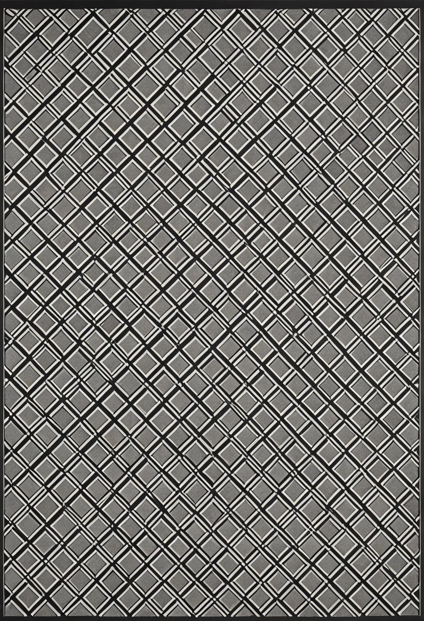 Design with straight lines and simple geometric shapes. A grid design in gray and black tones. The grid is made up of black and gray lines that intersect at right angles, creating a series of uniform squares and rectangles. The gray tones vary in intensity, adding depth and contrast to the pattern. The white background highlights the sharpness of the lines, while the precise and regular arrangement of the grid provides a sense of order and balance. The simplicity and elegance of the design emphasize clarity and minimalism, resulting in a visually attractive and modern composition. UHD, masterpiece, accurate, super detail, 16k