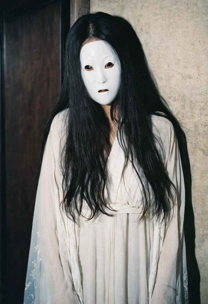japanese horror,
Ghost of a woman with long hair covering her face