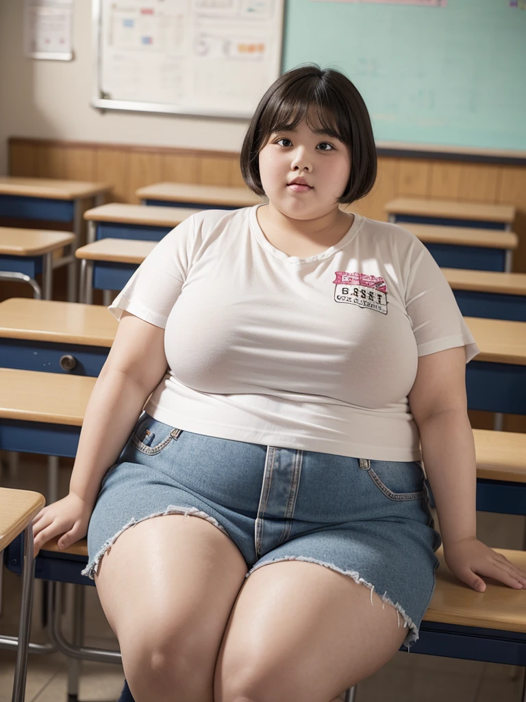 a fat  obese ,chubby overweight ,young fat girl in ,cute plump schoolkid,heavy set young girl,thick  student,extremely obese young female student,very fat and heavy young girl,stout short haired girl in school,chubbychild in classroom,cute pudgy young student