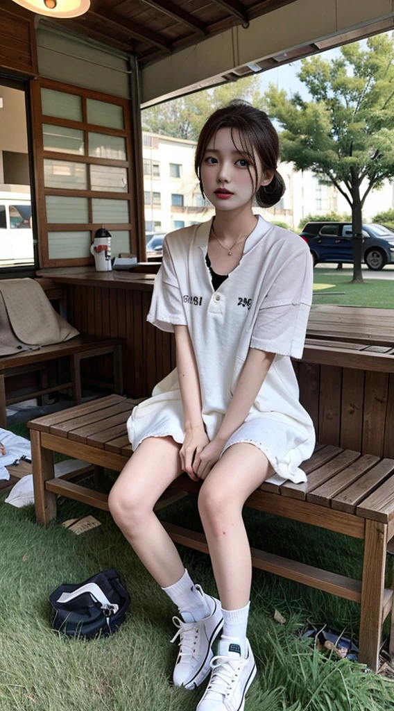 The face remains unchanged, the clothes are modified, the tattered beggar, the tattered, tattered clothes, lying on the grass