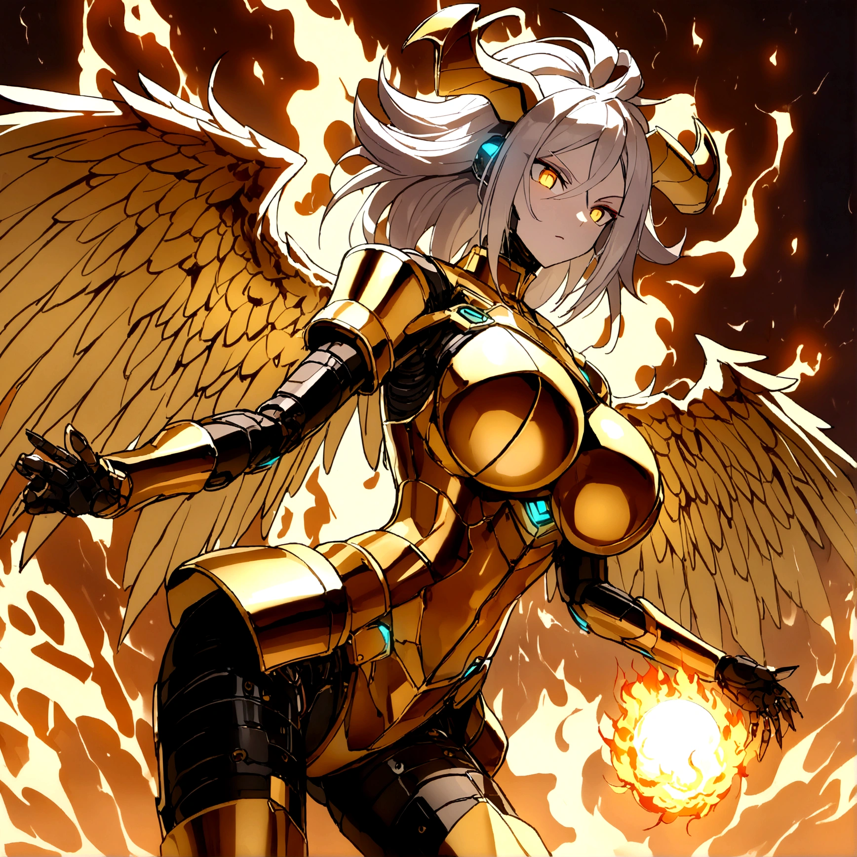 ((Black Lightning Power)), ((Electricity)), ((Black Fire Background)), ((android 21)), (((white Coat))), (((Busty))), (((((Big breast:1,3)))), luxury bustier corset, ((silver hair)), (((Very slim waist))), propotional body, ((Gorgeous)), ((Fire gold wings)), masterpiece, hyperdetail, ambient effect, digital effect, (((Black FIRE SWORD)), (((Black Lightning Sword))), (((Black Fire Gold Armor))), ((Black Lightning Gold Wings)), ((Fire Demon Horns))