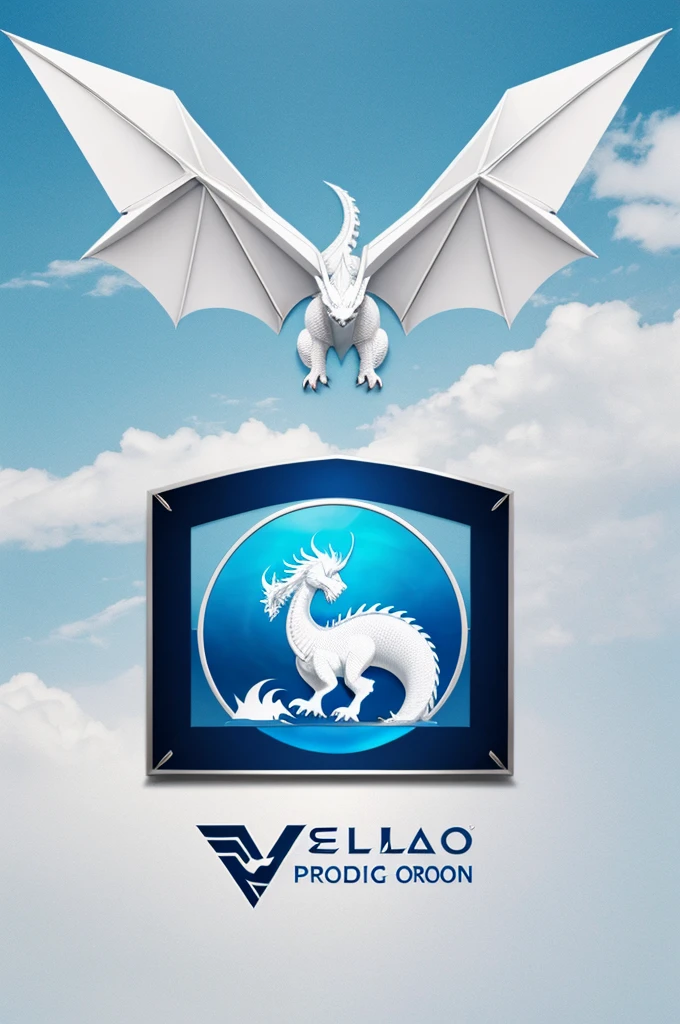 I created a logo of a white dragon with black blue eyes with protruding wings and a triangular frame with an ocean background and saying GADA 94 2DO ELON