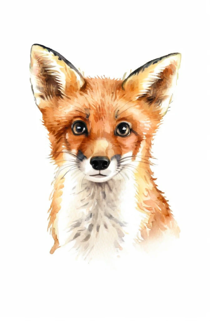 fox,cute,no humans,white background,animal,simple background,watercolor_(medium),, masterpiece, best quality,