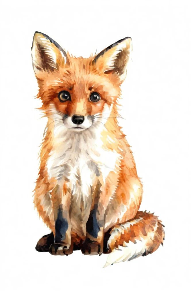 fox,cute,no humans,white background,animal,simple background,watercolor_(medium),, masterpiece, best quality,