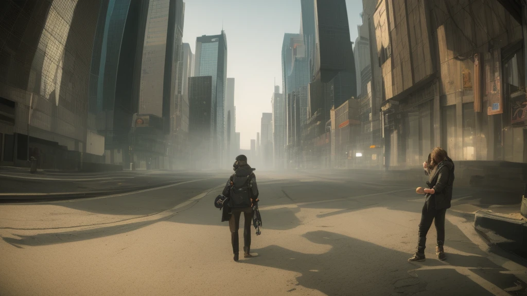 ((カラフルな原宿Windのポップな衣装を着たサイバーパンクガール2人)), ((((Fisheye Lens)))), Cowboy Shot, Wind, Messy Hair, ((Cyberpunk 2077 Cityscape)), (Cyberpunk aesthetics and atmosphere:1.3), Bright colors, smile, ((Cinema Lighting))