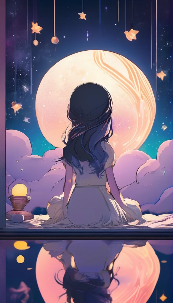 a woman dreaming in a beautiful galaxy,soft and surreal colors,(best quality,4k,high-res:1.2),ultra-detailed,impressionistic style,star-filled night sky,dreamy atmosphere,gentle moonlight,cosmic patterns,peaceful ambiance,subtle transitions,sublime beauty,dreamlike surroundings,quiet serenity,sleeping peacefully in her cozy bed,tranquil and otherworldly scenery,sublime celestial backdrop,serene and ethereal,subconscious journey,cosmic inspiration,vibrant and captivating colors,dreamlike abstraction,magical and mesmerizing vision,deep sense of wonder and awe,lucid dreams,galactic dreamscape,relaxing and introspective experience,luminous stars shining brightly,blissful state of mind,soothing and calming environment,whispers of the universe,mysterious and enchanting,just drifting away.