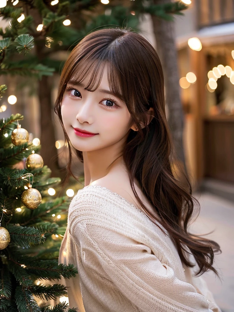 Beautiful woman、Narrow waist、Perfect figure、Beautiful eyes、Long eyelashes、Lustrous lips、Perfect body、Beautiful Skin、high resolution、A cinematic scene、Beautiful smile、Fashion Model、Long chestnut hair、Attractive clothing、Beautiful ornaments