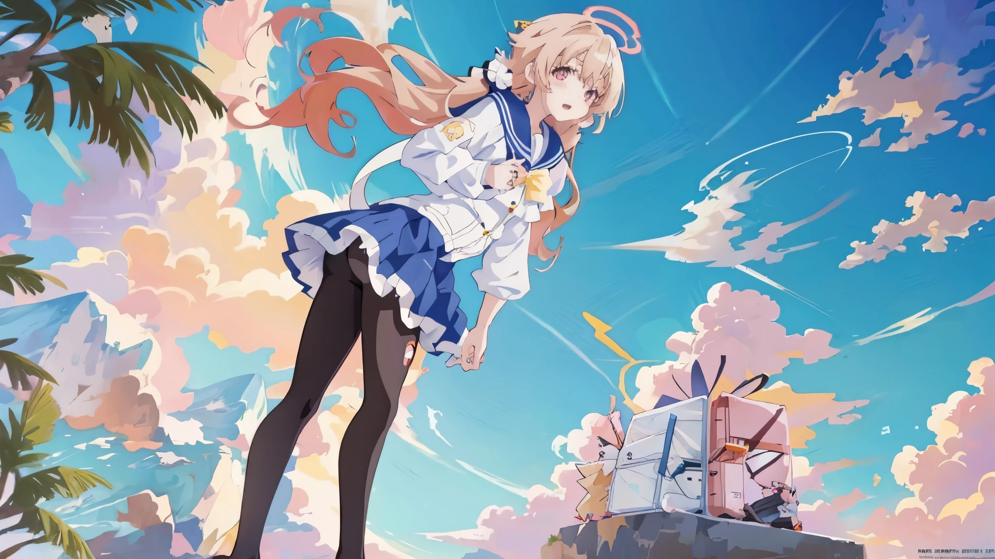 anime girl standing on a cliff overlooking the ocean at sunset, Watching the sunset. anime, anime. Soft lighting, 4k anime wallpaper, anime girl desktop background, hd anime wallaper, anime wallpaper 4 k, anime wallpaper 4k, hd anime wallpaper, beautiful anime portrait, realistic anime artstyle, anime beautiful peace scene, anime wallaper, anime wallpaper
