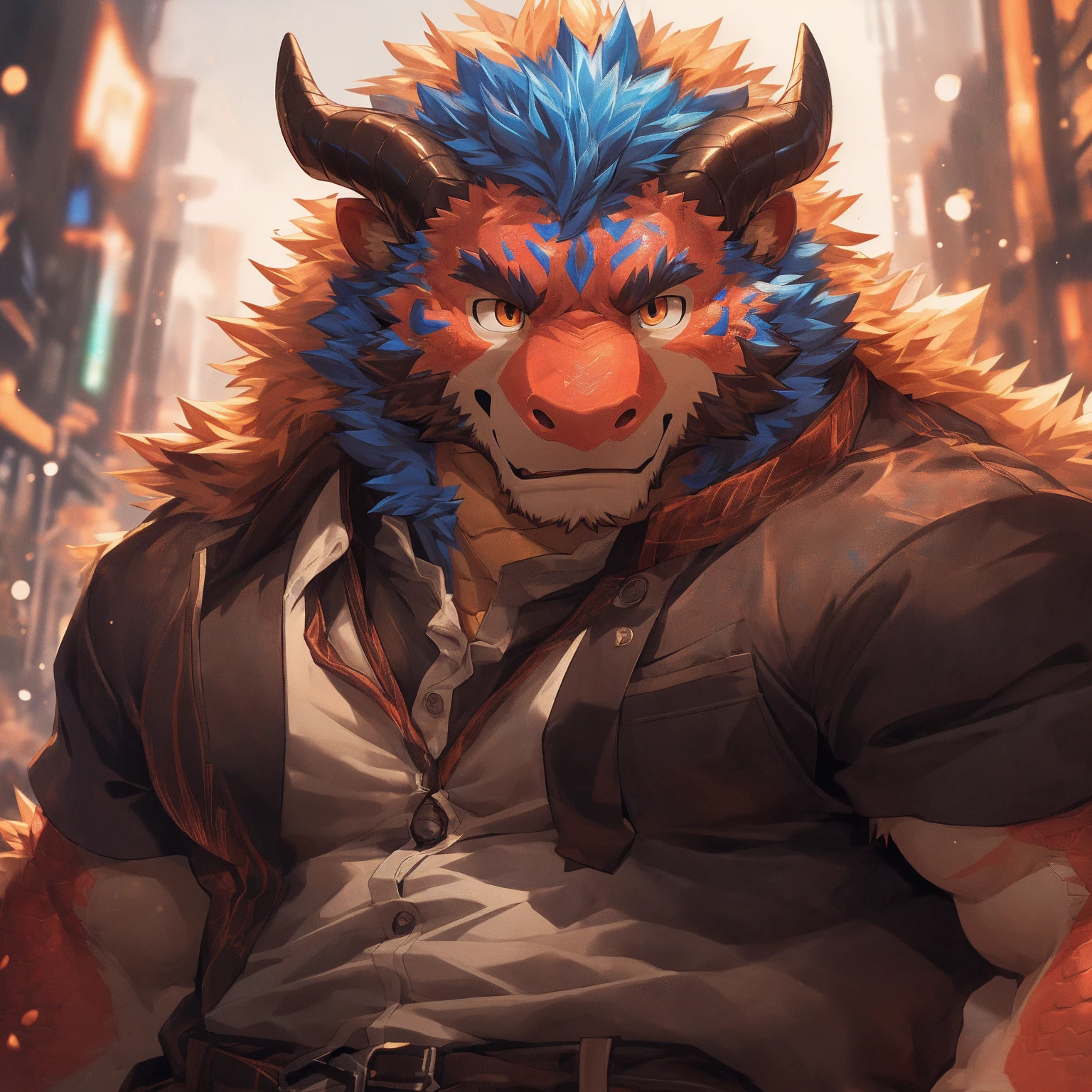 human nature, Beast Domain, male,18 years old， solitary, ((Round Face,With dragon horns， The face is plump,Orange eyes,Bright scales，With scars)), ((Endomorph, Handsome，Hot Blood)), (Sportswear，Clothes Damaged), ((domestic 龙, Cologne，) fluffy fur, Fluffy hair), Bokeh, (high quality, high resolution, masterpiece), (Dynamic Lighting, Vibrant colors), (Revitalize，Injuried，Disdain), Full body picture (close up), cartoon, author：Takemoto Arashi, From zixiong, By Chunni, author：Empty Ghost，（background：Snowy cities）