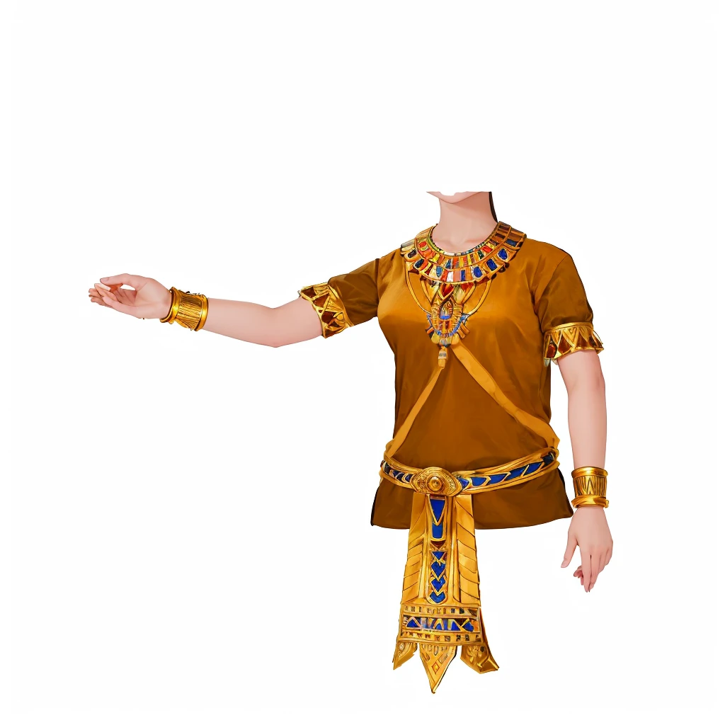 a close up of a person wearing a costume with a hand out, ancient libu princess, pharaoh clothes, very detailed and rich clothing, egyptian clothes, costume desig, egyptian clothing, wearing an ornate outfit, jeweled costume, wearing ornate clothing, egyptian princess, ancient libu young girl, wearing a noblewoman's outfit, full body detailed