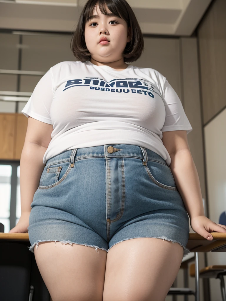 a fat  obese ,chubby overweight ,young fat girl in ,cute plump schoolkid,heavy set young girl,thick  student,extremely obese young female student,very fat and heavy young girl,stout short haired girl in school,chubbychild in classroom,cute pudgy young student