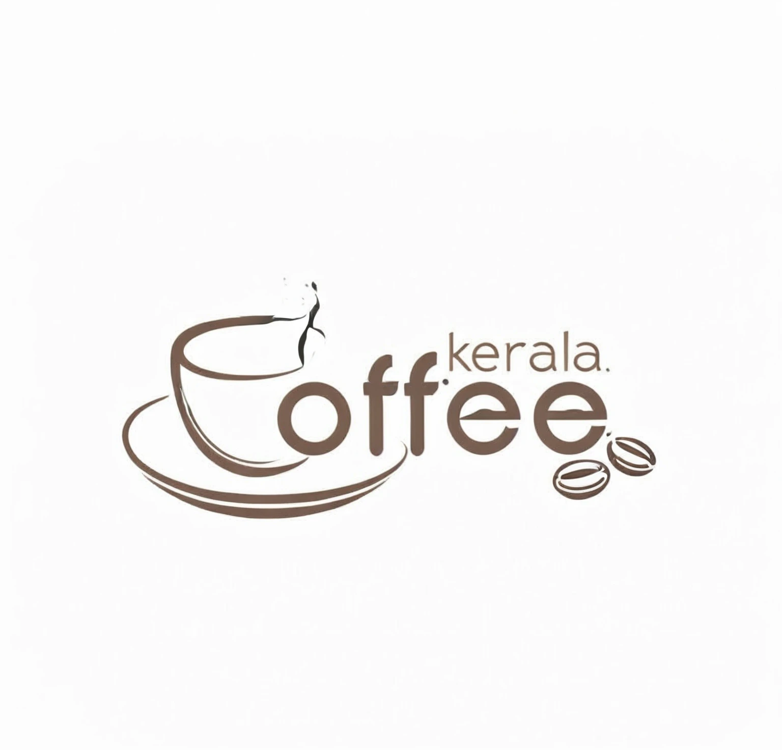 Create a minimalist logo featuring a stylized coffee cup with steam rising. Incorporate the word 'Kerala' in a modern, lowercase font placed above the letters 'o' and 'f' in 'coffee'. Include two coffee beans near the word 'coffee'. Use clean lines and a monochromatic color scheme to maintain simplicity and elegance. Ensure the overall design is cohesive and suitable for a premium coffee brand.