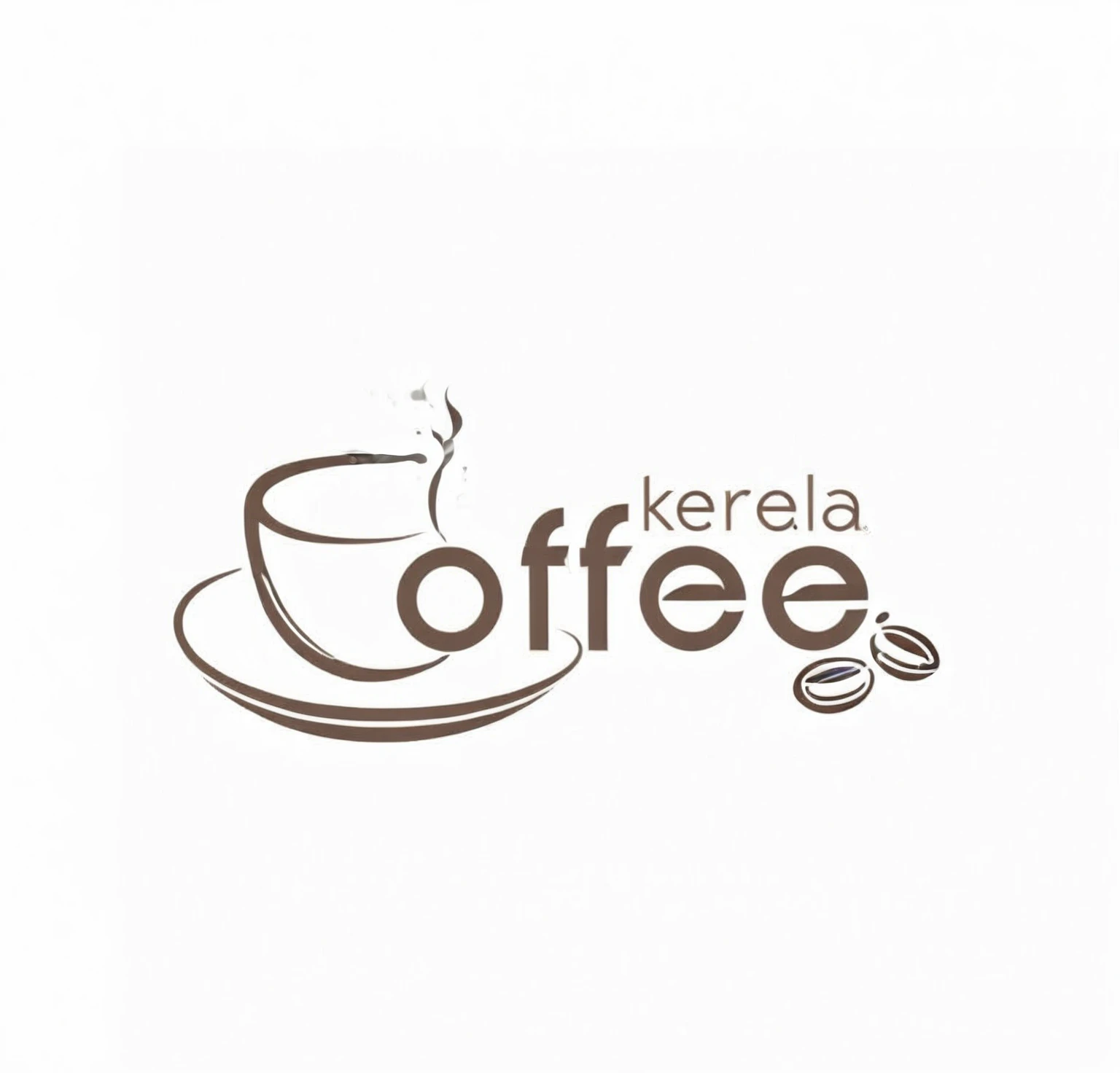 Create a minimalist logo featuring a stylized coffee cup with steam rising. Incorporate the word 'Kerala' in a modern, lowercase font placed above the letters 'o' and 'f' in 'coffee'. Include two coffee beans near the word 'coffee'. Use clean lines and a monochromatic color scheme to maintain simplicity and elegance. Ensure the overall design is cohesive and suitable for a premium coffee brand.