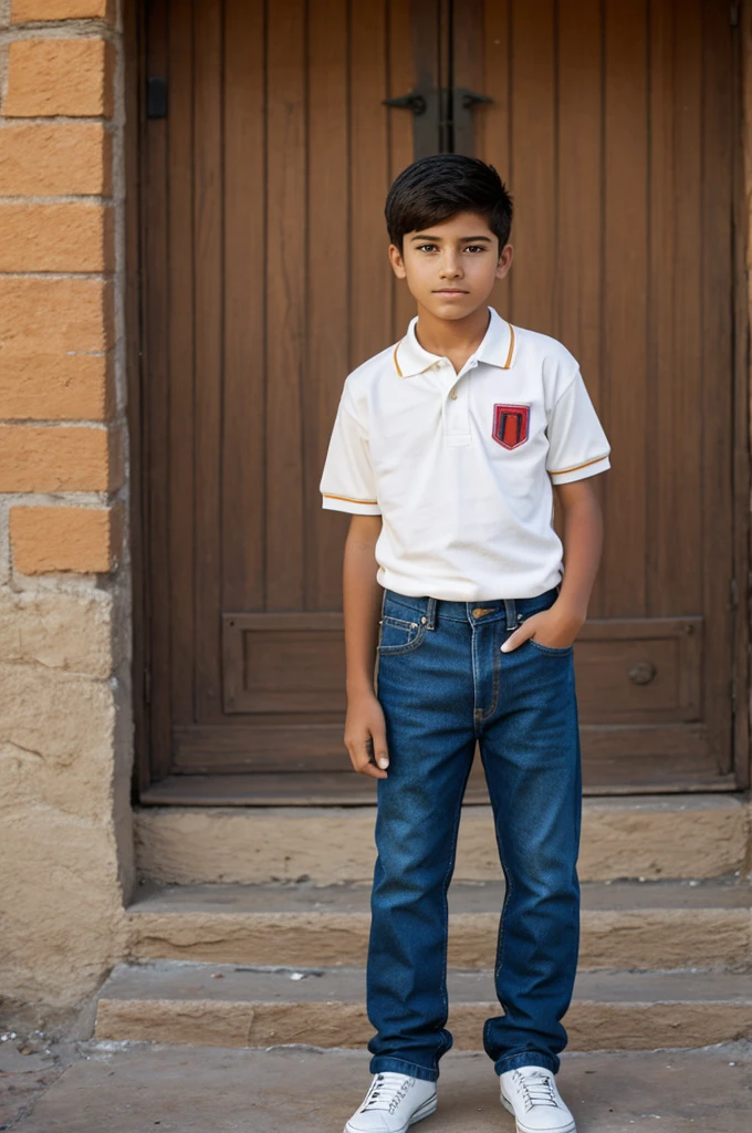 A 13-year-old teenager with a polo shirt from Peru, jean pants and a haircut called faded