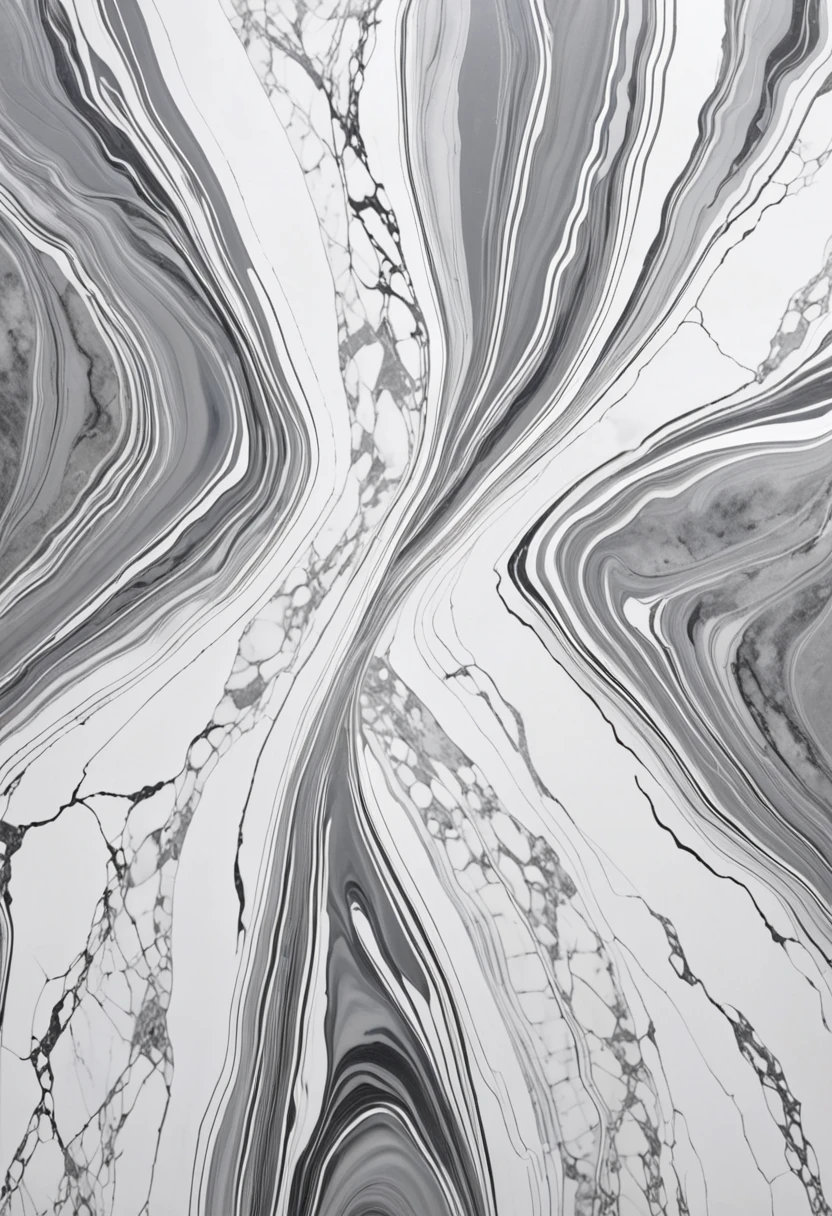 Patterns that imitate the texture of marble, giving a touch of luxury and sophistication. The design features white marble with gray veins. The gray veins delicately intertwine in the white marble, creating an elegant and natural effect. The texture is soft and fluid, with subtle variations in pattern that mimic the complexity and beauty of real marble. The background is neutral to highlight the richness and sophistication of the white and gray tones. This design evokes a feeling of opulence and refinement, perfect for spaces seeking a luxurious and contemporary aesthetic., Abstract expressionism, UHD, masterpiece, accurate, super detail, 16k
