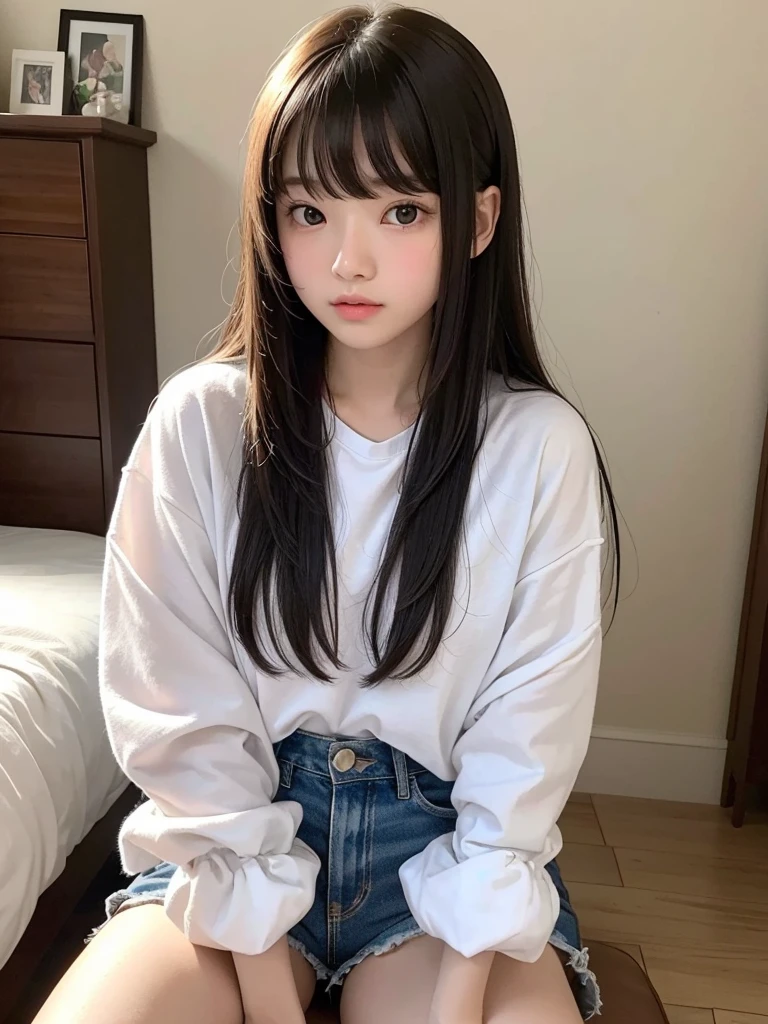 Highest quality、beautiful girl、Sitting、mile,from below