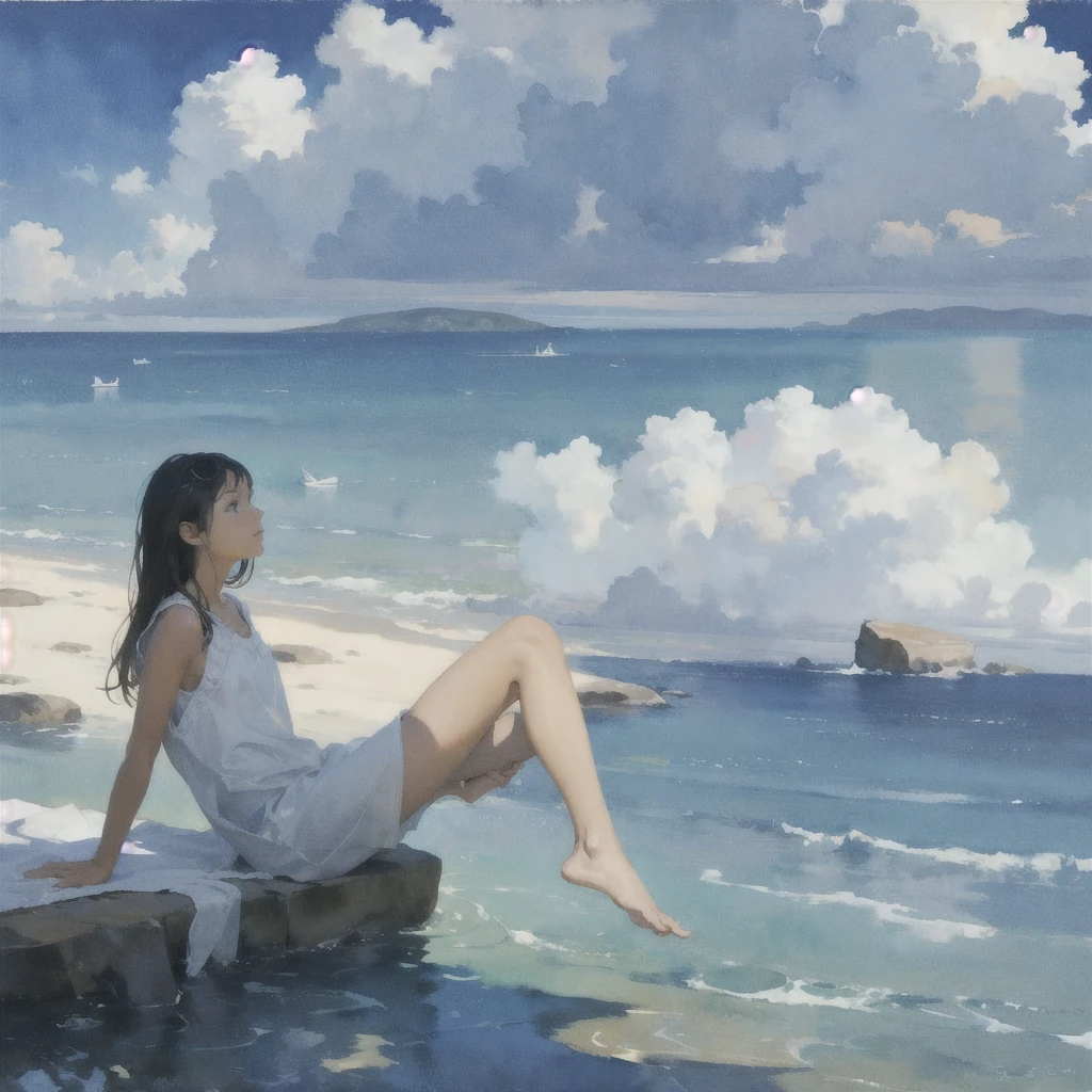 Tranquil voyager girl, Surrealism, Paint in watercolor style, Photorealism
