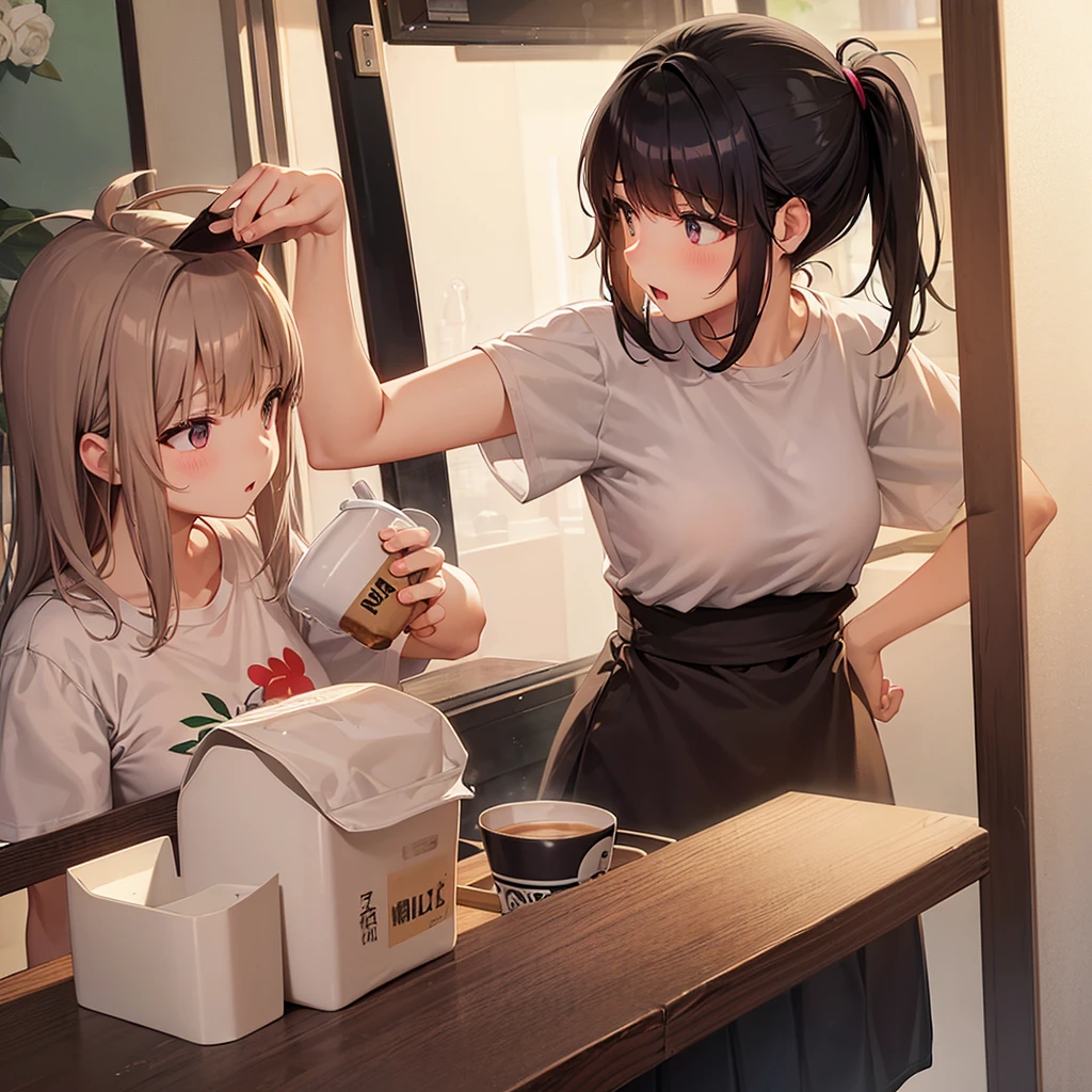 aggressive、Patsun、Medium Hair、girl、T-shirt dress、Milk Tea Beige Hair Color、Small Mouth、Small Nose、Big Breasts、Chubby、older sister