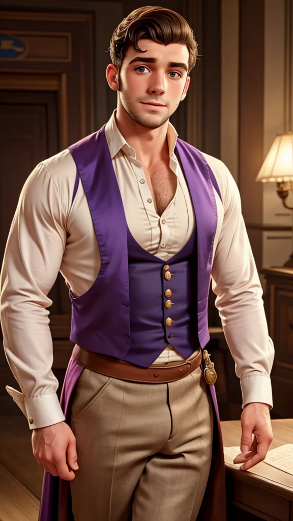 male, british, regency era, bridgerton, jonathan bailey', anothony birdgerton lookalike , big muscles, big pecs ,hairy chest, handsome face. wearing regency era silk sleepwear showing off clevage