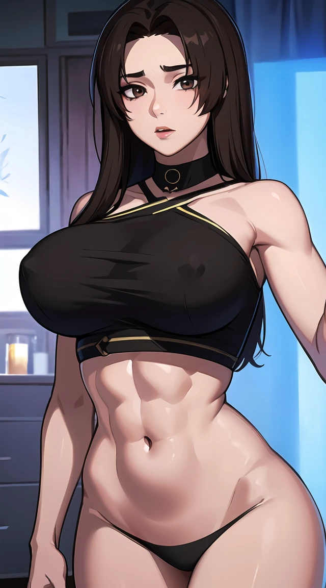 ((Midnight, Best quality, 8k, Masterpiece :1.3)), Whole body, Long legs, Sharp focus :1.2, A pretty woman with perfect figure :1.4, Slender abs :1.1, ((Dark brown hair, Big breasts :1.2)), CHighly detailed face and skin texture, Detailed eyes, Double eyelid