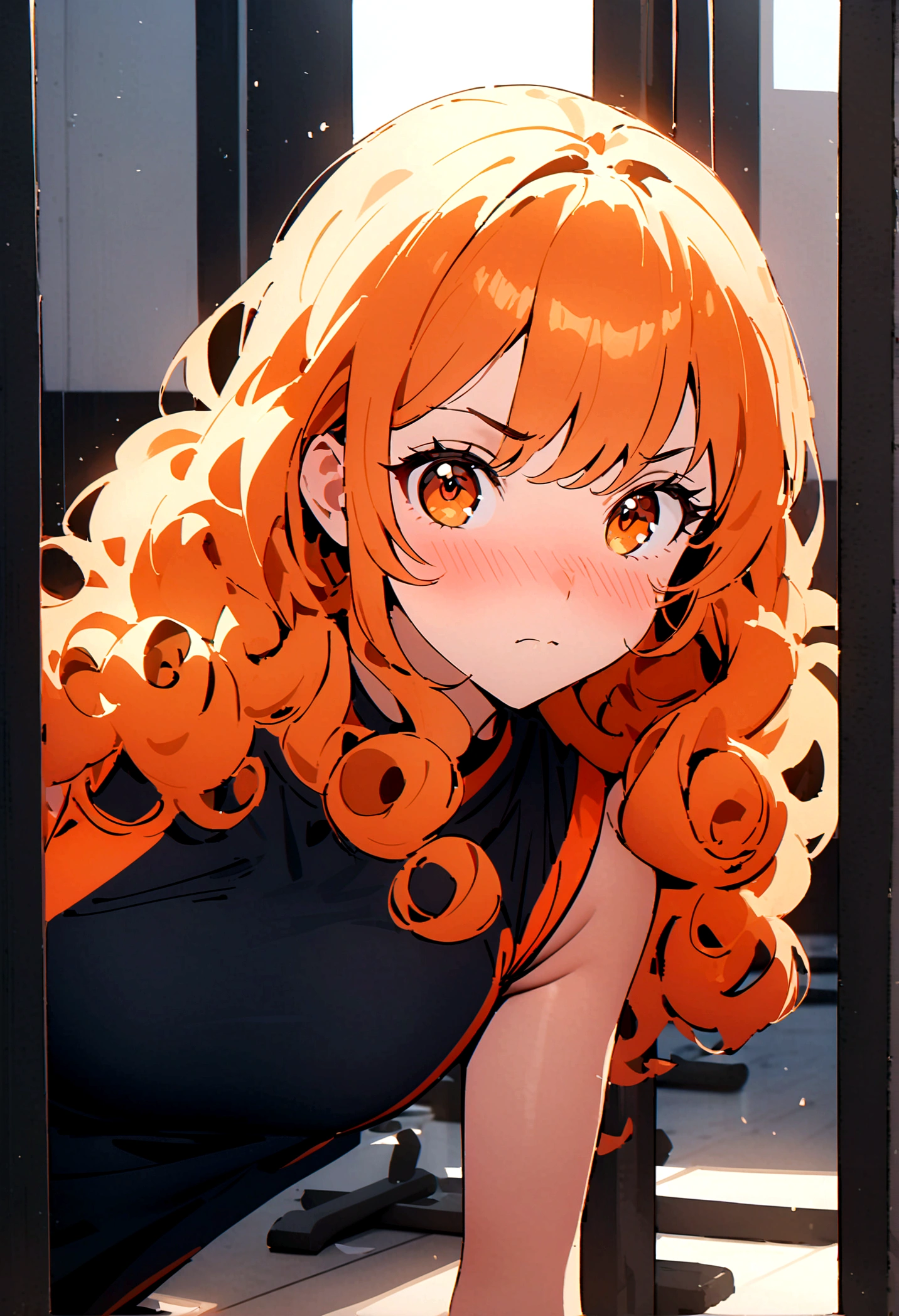 (portrait:1.5), face only, eyes only, front view , masterpiece, best quality, ultra-detailed, 8k, illustration, an extremely delicate and beautiful, cute, 1girl, solo, (tube top), orange hair, brown eyes, glowing eyes, simple background, (tube top), bikini, face only, (face:1.5), fisheye lens, look into the camera,