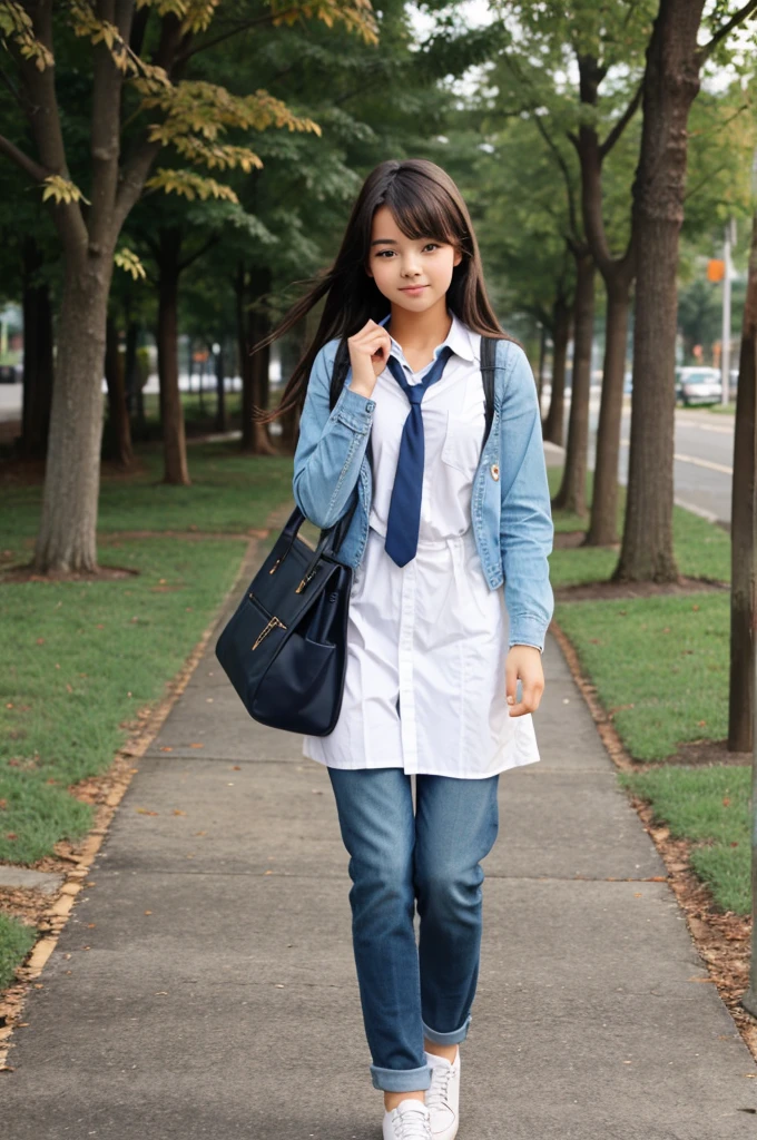 cute girl on the way to school