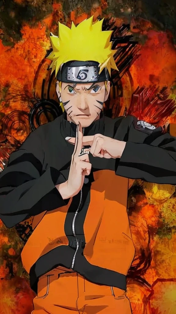 a man in an orange outfit pointing at something with his finger, naruto uzumaki, naruto artstyle, joker as naruto, from naruto, pain from naruto, naruto, uzumaki, joker looks like naruto, badass pose, shinobi, hinata hyuga, akatsuki akira, luffy dressed as naruto