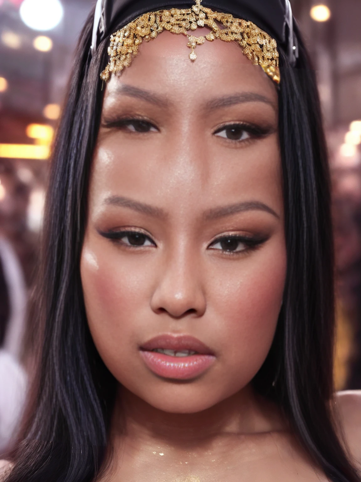 ((THE GIRL IS NICKI MINAJ 1.5)), ((NSFW 1.3, PORN 1.3, NAKED 1.3, EXPOSED VAGINA 1.2, EXPOSED BREASTS 1.2)), ((Nicki Minaj is a famous rapper 1.2, wearing lots of bling 1.2 1.2, wearing lots of jewelry 1.2, holding lots of dollar bills 1.2, wearing gold chain necklace 1.2, wearing a designer cap full of jewels 1.2)), ((FULL BODY SHOT 1.3)), ((20 year old girl 1.2, naughty seductive smile 1.2)), ((beautiful light brown woman 1.2, short shoulder length hair 1.2, short and curvy girl 1.2, very curvy body 1.2, voluptuous 1.2)), ((big breasts 1.2, very wide hips 1.2, curvy figure 1.2, extremely alluring figure 1.2)), ((perfect cleavage 1.2, perfect ass 1.2, perfect feminine body 1.2, perfect curvy proportions 1.2)), (masterpiece, best quality:1.2), 1girl, solo, (best quality,4k,8k,high resolution,masterpiece:1.2), realistic (1.37) girl, ((hyper realistic 1.2)), ((highly detailed face 1.2, Detailed facial features 1.2)), ((showing her ass to the viewer 1.2, dynamic action pose 1.2))), ((club 1.2, dance floor in a night club 1.2, disco lights 1.2, surrounded by dancing people 1.2))