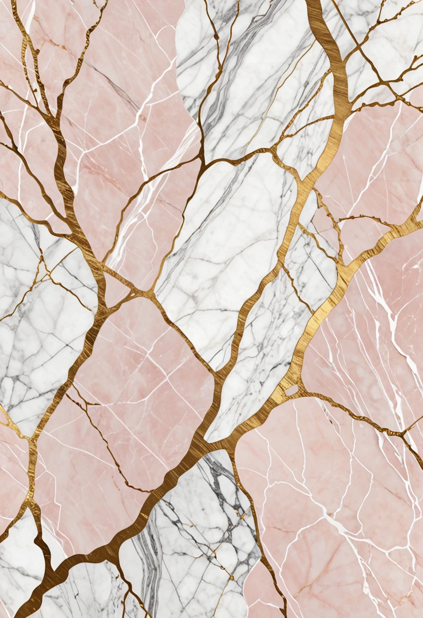 Patterns that imitate the texture of marble, giving a touch of luxury and sophistication. The design features pale pink marble with white and gold veins. The white and gold veins delicately intertwine against the pale pink background, creating a soft and elegant effect. The texture is refined and refined, capturing the natural beauty of marble. The neutral background highlights the soft tones and intricate details of the design, creating a look that exudes serenity and sophistication. This pattern is perfect for spaces seeking a delicate and elegant aesthetic, adding a touch of subtle luxury., Abstract expressionism, UHD, masterpiece, accurate, super detail, 16k
