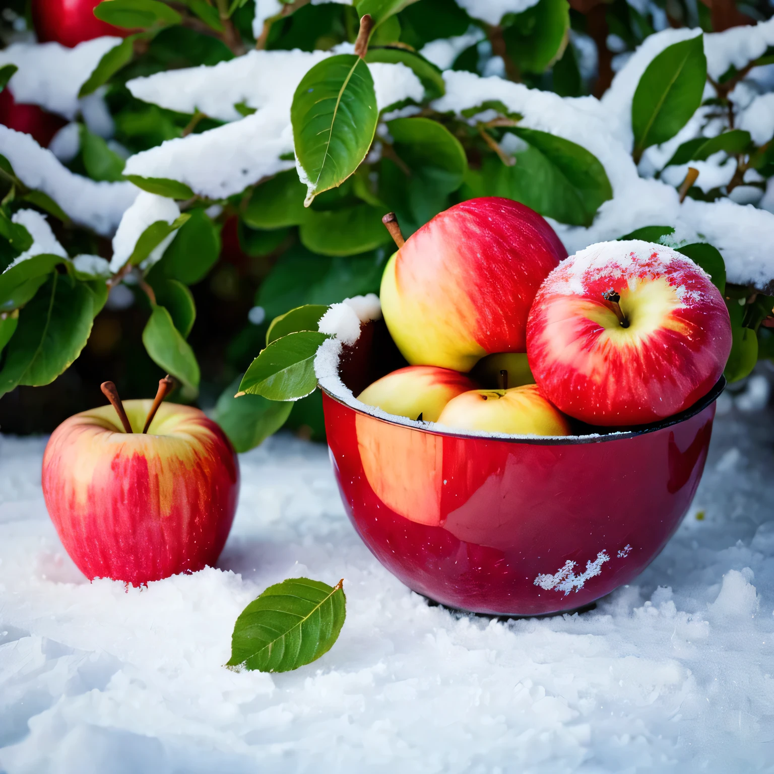 apples in the snow