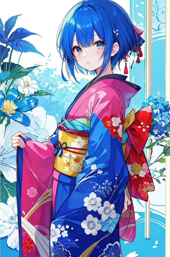 Kimono Girl、Blue hair short