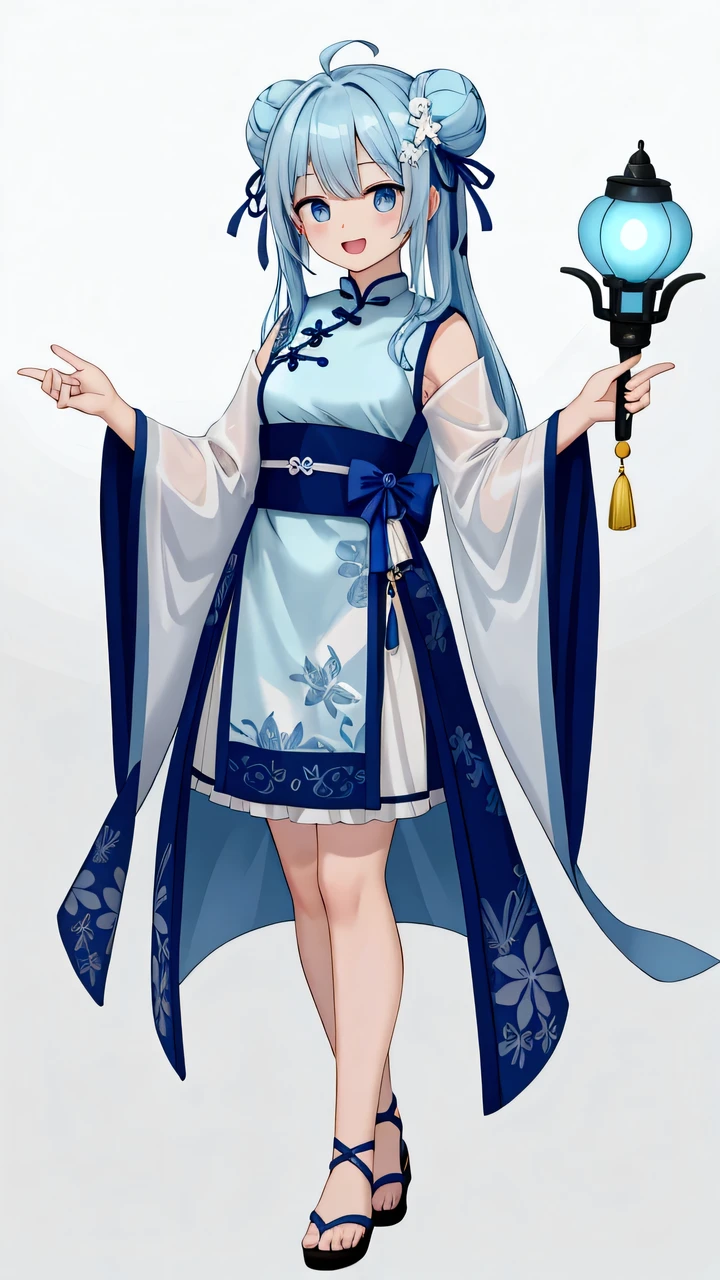 insanely detailed, absurdres, ultra-highres, ultra-detailed, best quality,
1girl, solo, nice hands, perfect hands,
BREAK
blue cheongsam, double bun, hair ornaments, sandal, Chinese Architecuture
BREAK
happy smile, laugh, open mouth, standing,
cute pose, full_body shot,
BREAK
slender, kawaii, perfect symmetrical face, detailed eyes, detailed hair, beautiful,
BREAK
(Light blue hair:1.2), very long hair, blue eyes, 