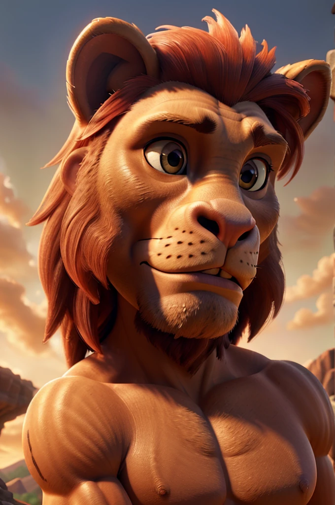 muscular lion, giant muscular lion, lion with gigantic biceps, fairytale style, fantasy animal, (best quality,4k,8k,highres,masterpiece:1.2),ultra-detailed,(realistic,photorealistic,photo-realistic:1.37),extremely detailed musculature, extremely detailed facial features, beautiful detailed eyes, beautiful detailed nose, beautiful detailed mouth, intricate details, cinematic lighting, dramatic lighting, vibrant colors, cinematic composition, epic scale