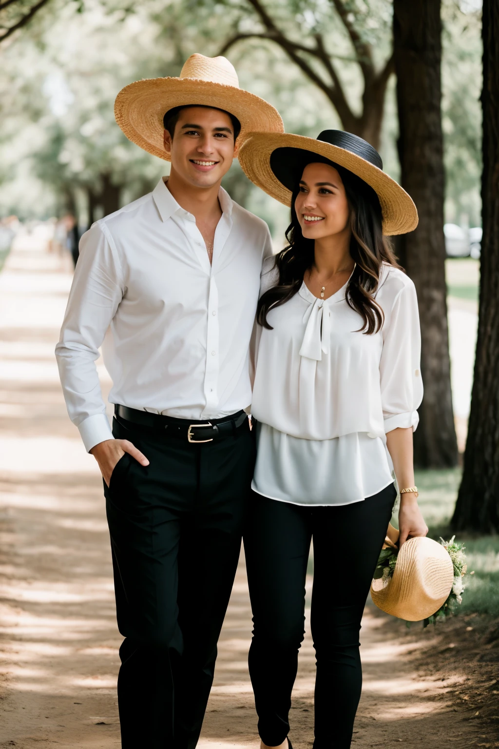 ((marriage)), ((black pants, A white blouse, sombrero)), (man and woman