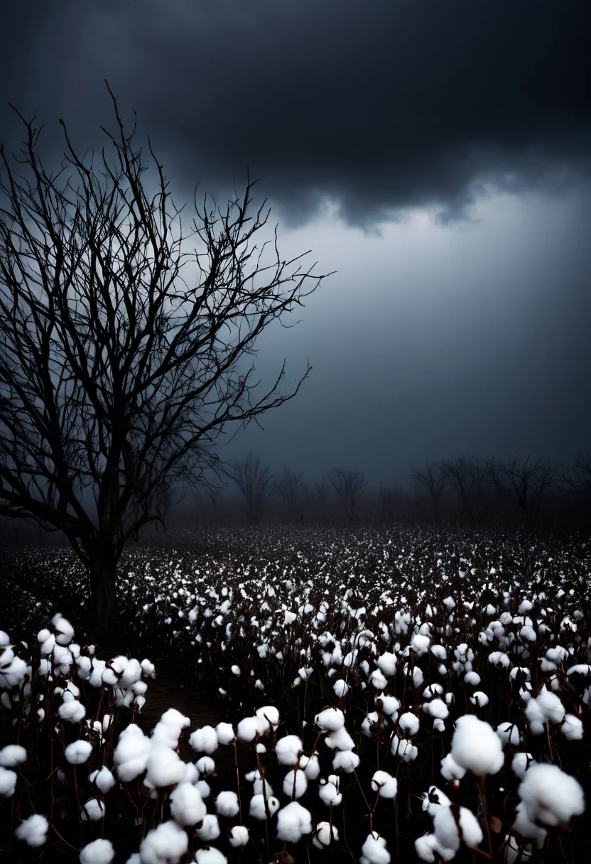 A dark atmosphere with cotton