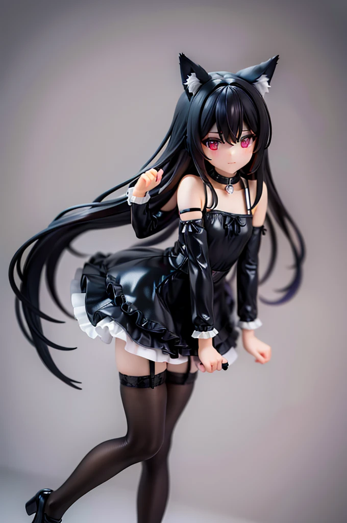 black long hair hyper cute wolf shota,frilly garter mini-skirt dress,holey panties,