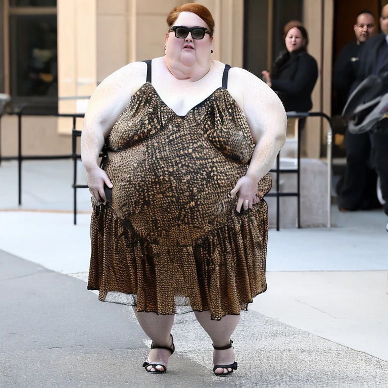 Ssbbw extremely morbidly obese solo Julianne Moore full body alone wearing a leopard dress