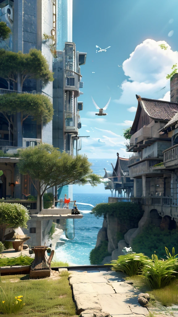A futuristic city with flying cars and holographic displays, connected by spiral bridges over an ethereal ocean. The sky is a clear blue, and the buildings have metallic textures. In one corner of the scene, there is a large floating structure resembling the torus symbol, glowing in shades of a white to light blue gradient. A drone flies above it, capturing its majestic presence against the backdrop of the dlistant planet. --s 750 --v 6.0 make it in size of 17.02cm (6.7 inches).
So make it full clear and accordingly to display size