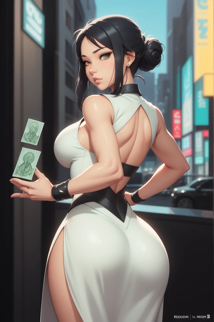 there is a woman(valorant sage) in a white dress with a black hair, sage ( valorant ), sage, style artgerm, official fanart, in style of artgerm, artgerm and rossdraws, digital anime illustration, rossdraws sakimimichan, anime styled digital art, artgerm. anime illustration, ahri, :: rossdraws ,big tits and round ass