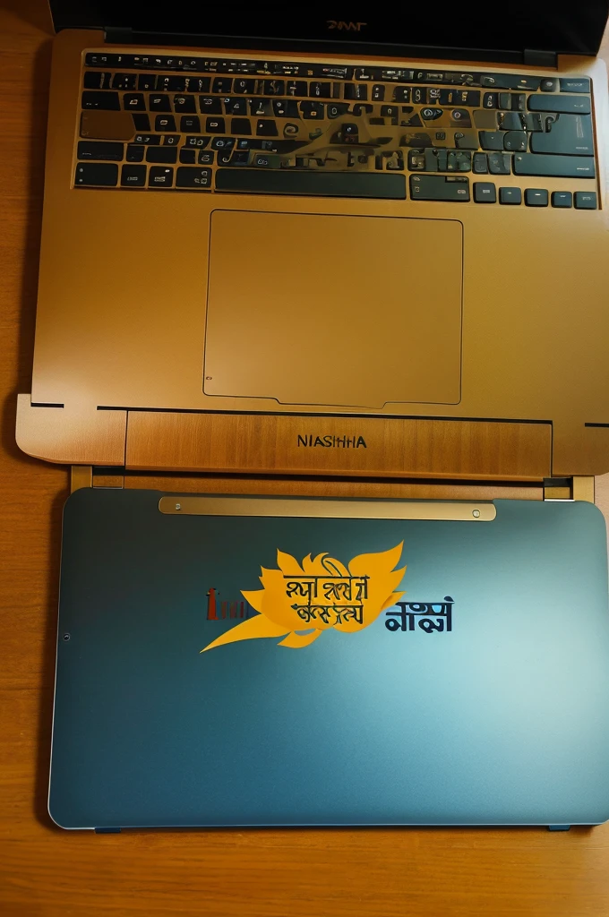 The laptop is open and the song of Lord Krishna is playing in that laptop and Bhagwat Gita is placed on the keyboard of the laptop.