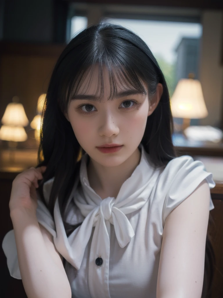1girl, woman, masterpiece, best quality, highest quality, cinematic lighting, (volumetric lighting), extremely detailed CG unity 8k wallpaper, focused, 8k wallpaper, extremely detailed, ultra realistic, photorealistic, sharp focus, absurdres, (HDR:1.2), (high contrast), photograph, detailed and intricate, instagram, portrait, highly detailed, digital painting, artstation, concept art, smooth, sharp focus, illustration, cinematic lighting, (whole body:1.2), white collar shirt,