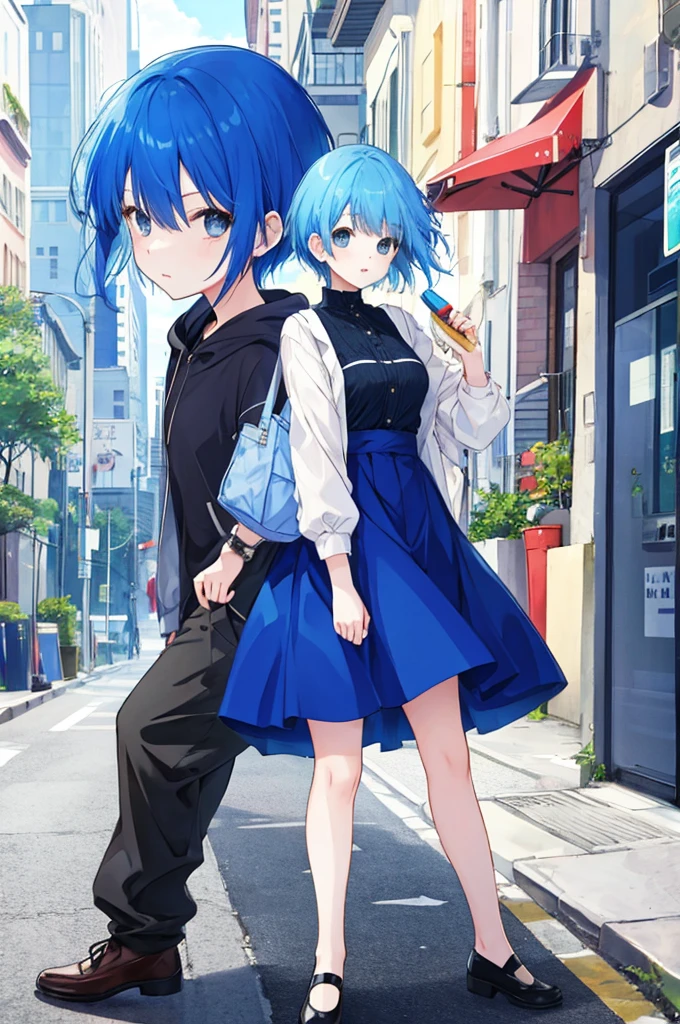 Girl、Blue hair short、Adult Fashion